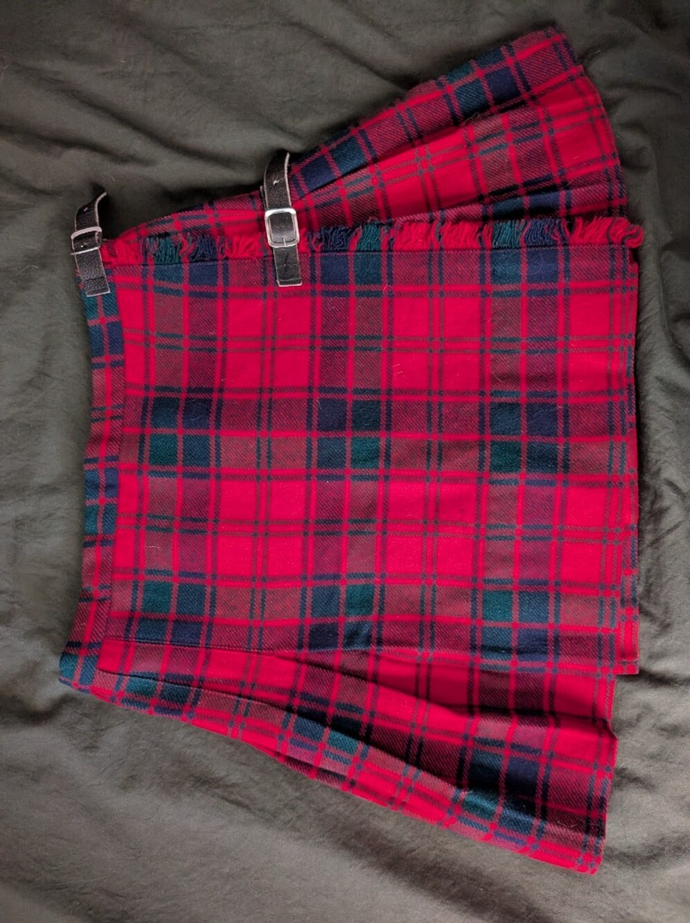 Scottish Red Plaid Mini Wrap Skirt with Buckle Detail Made In Scotland